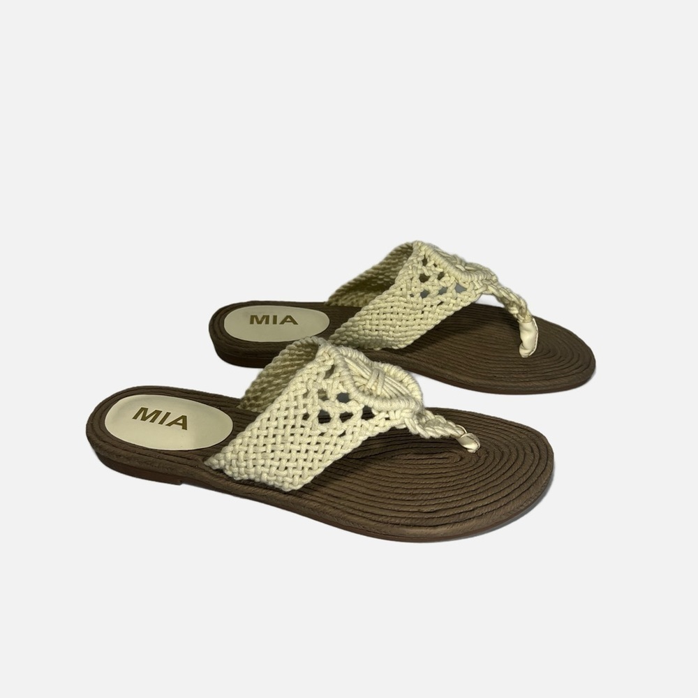 MIA Brown and Cream Crochet Thong Sandals